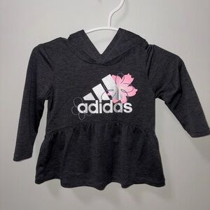 Adidas dark gray pink floral pullover hoodie lightweight athletic sporty 6M girl